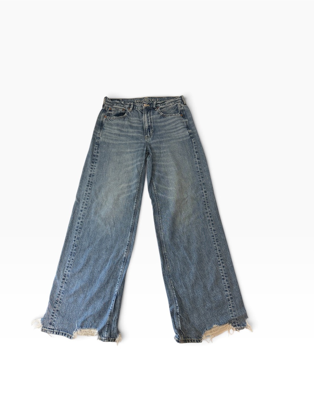 American Eagle Outfitters Wide-Leg Distressed Blue Jeans